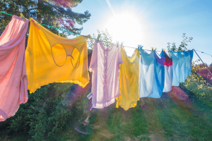 Shirts drying on clothes line