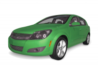 Bright green compact hybrid car